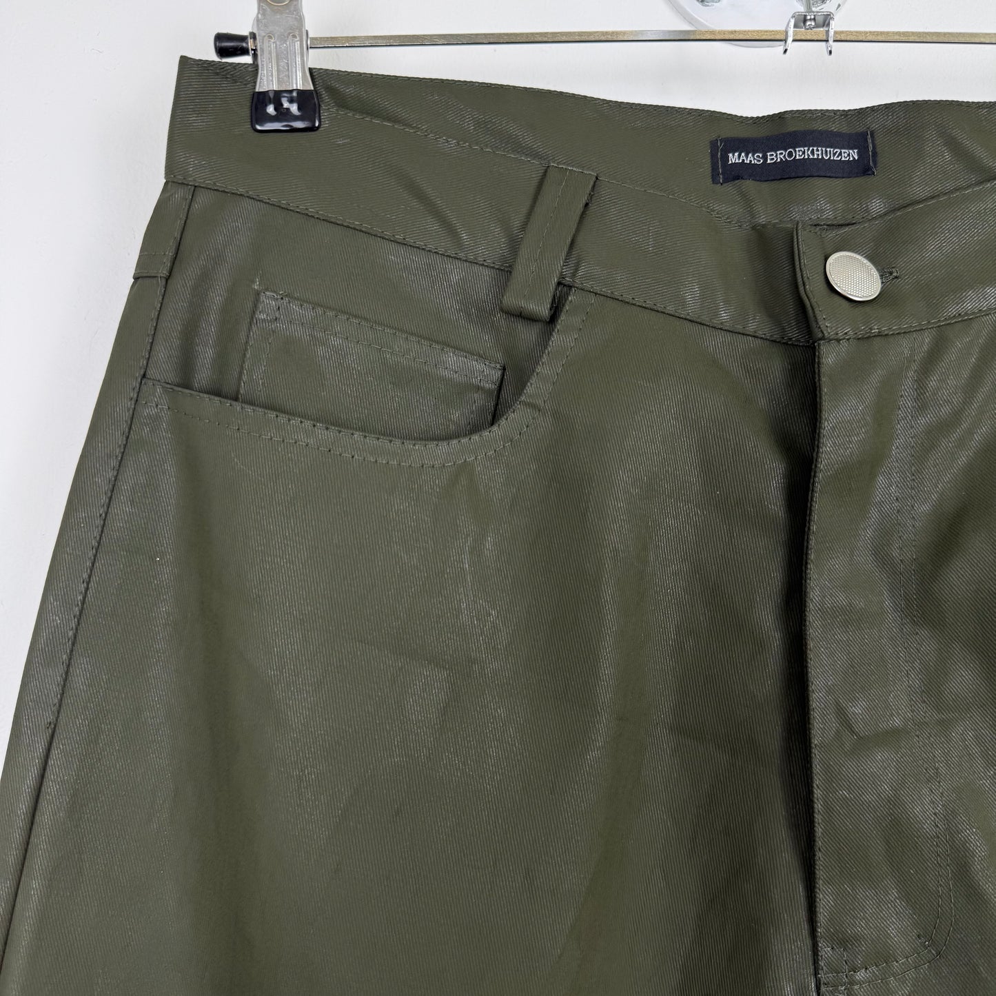 Maas Broekhuizen — Olive Waxed Denim Pants (Dries van Noten Fabric)