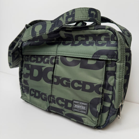 CDG x Porter (Yoshida & Co.) Logo Print Shoulder Bag — Olive/Black