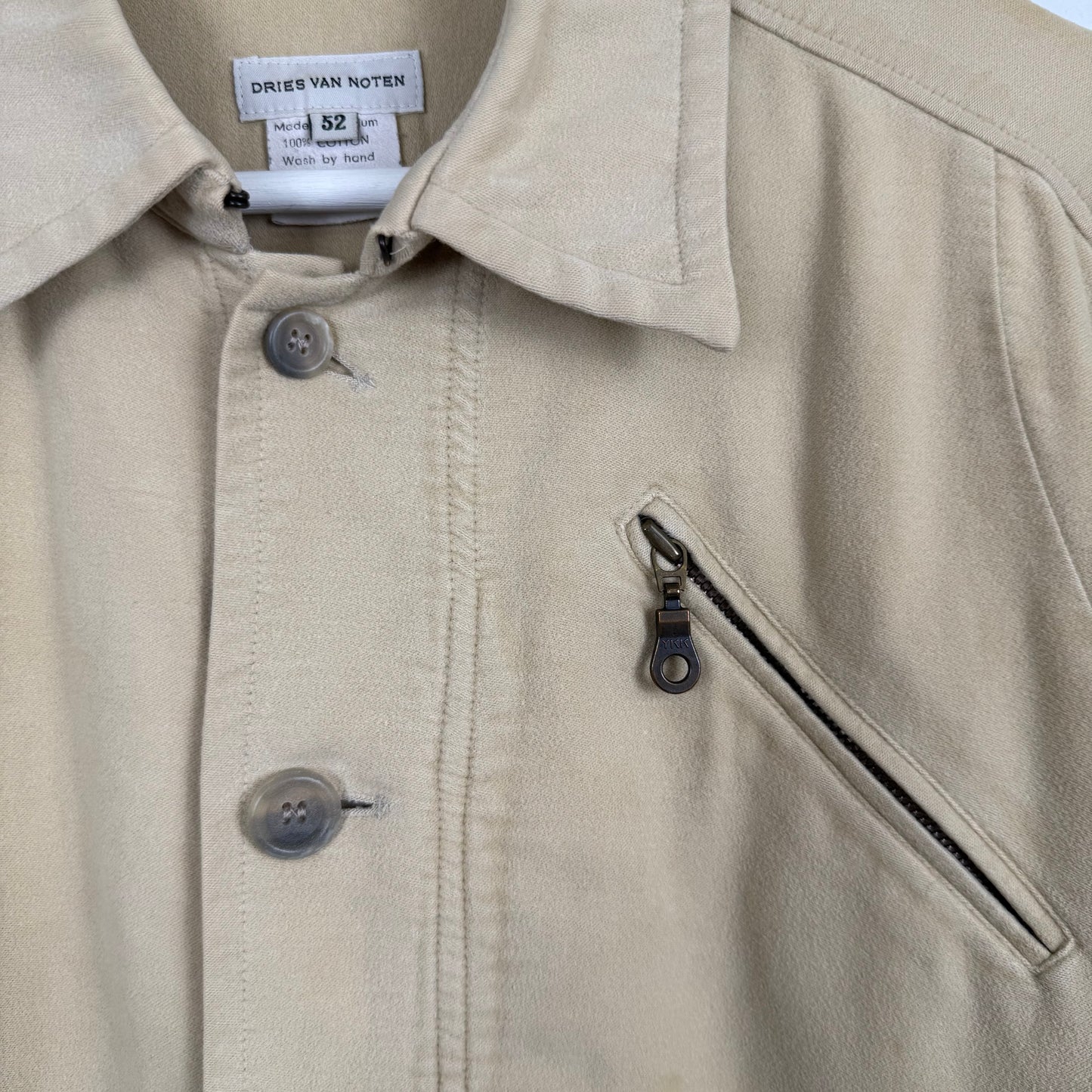 Dries Van Noten Vintage Sand Cotton Zip-Pocket Shirt Jacket (c. Late 1990s / Early 2000s)