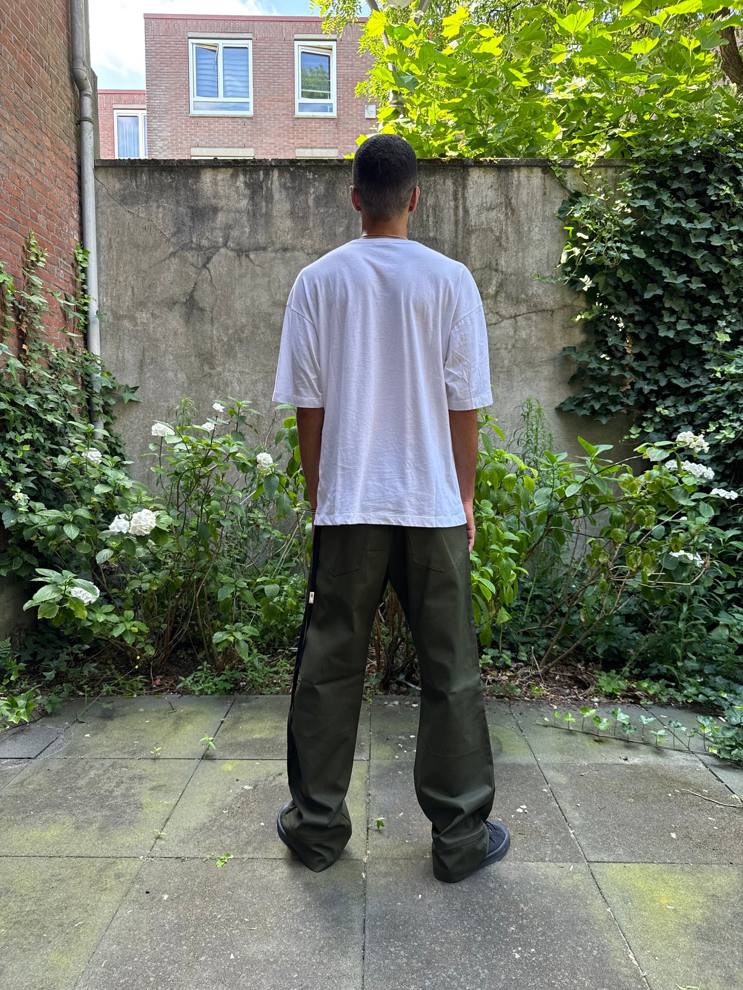 Maas Broekhuizen — Olive Waxed Denim Pants (Dries van Noten Fabric)