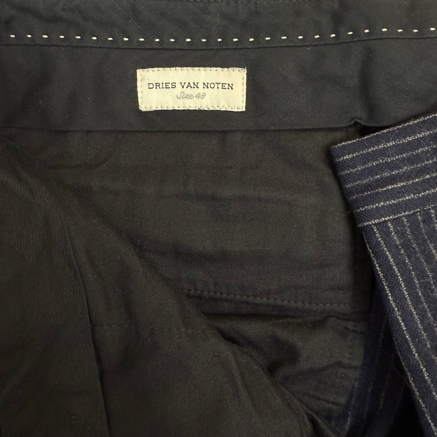 Dries van Noten Pinstripe Tailored Trousers Dark Navy/Grey