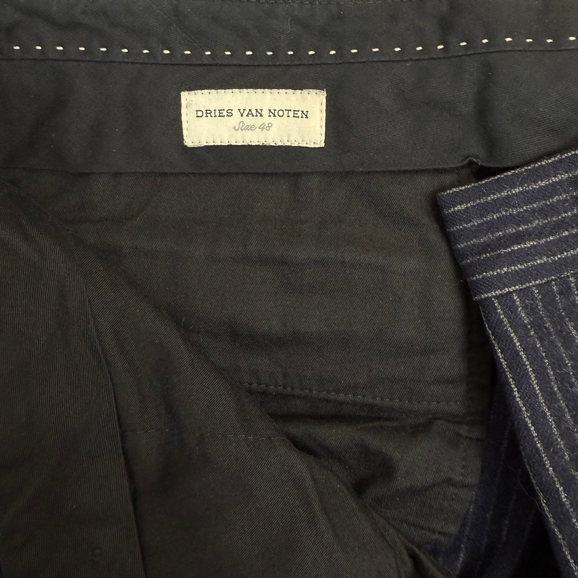 Dries van Noten Pinstripe Tailored Trousers Dark Navy/Grey