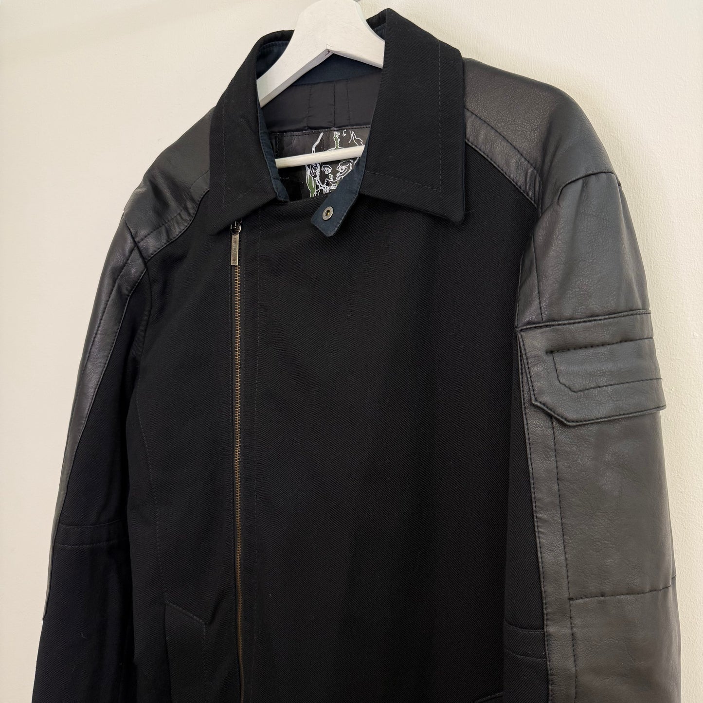 Bikkembergs Asymmetrical Wool & Leather Panel Jacket, A-symmetric zipping