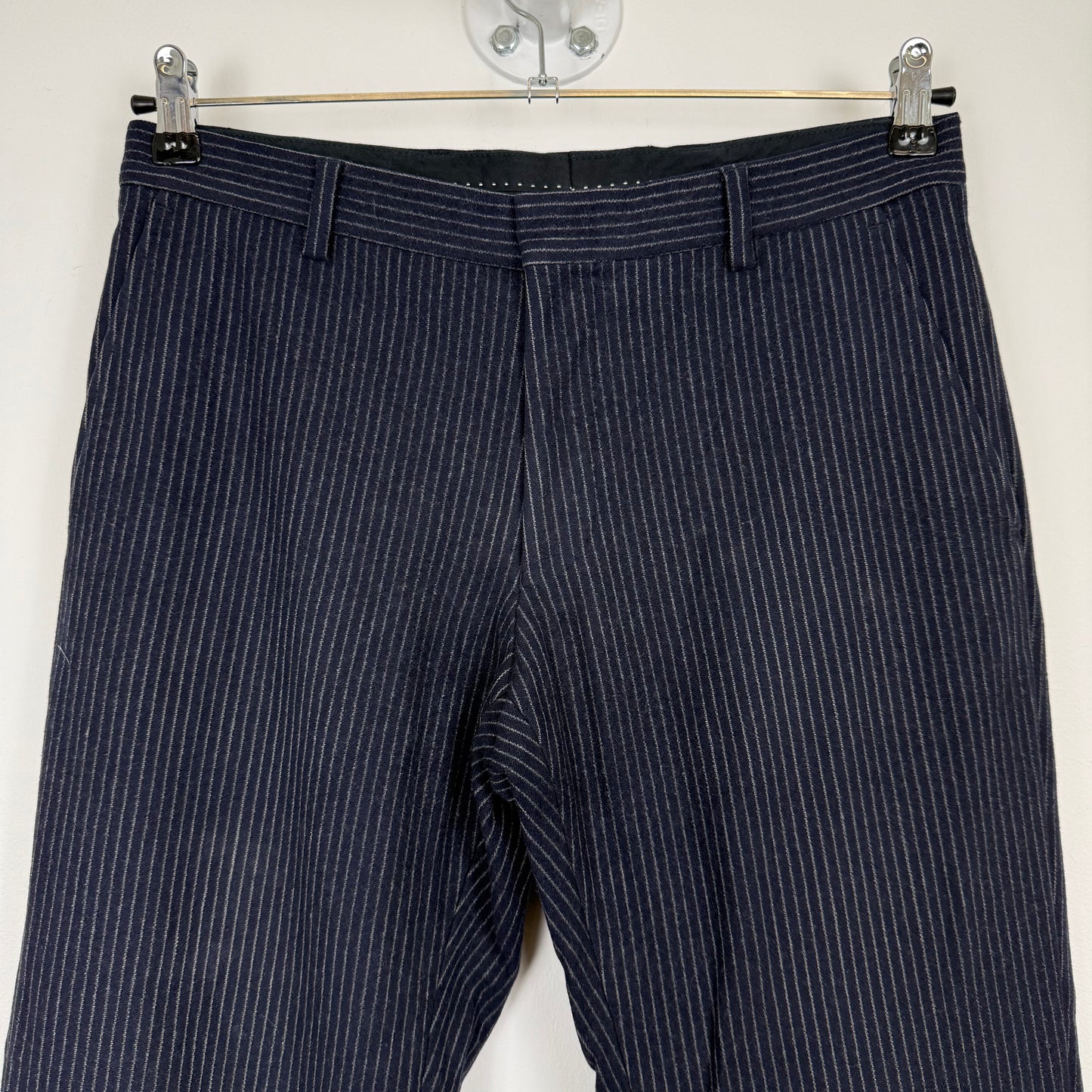 Dries van Noten Pinstripe Tailored Trousers Dark Navy/Grey