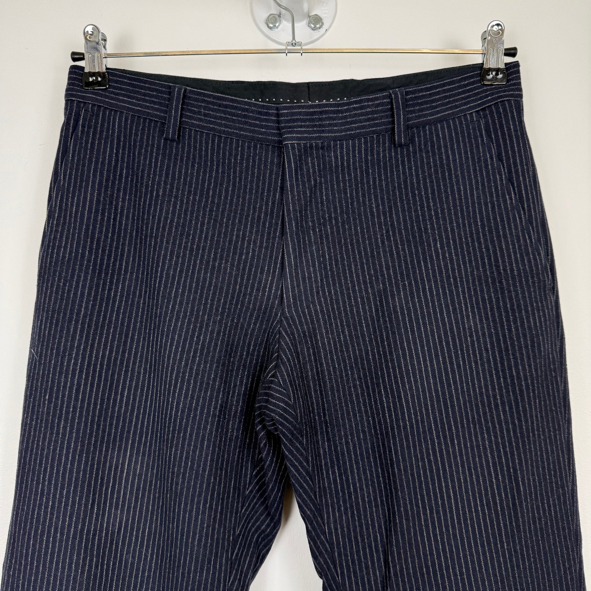 Dries van Noten Pinstripe Tailored Trousers Dark Navy/Grey