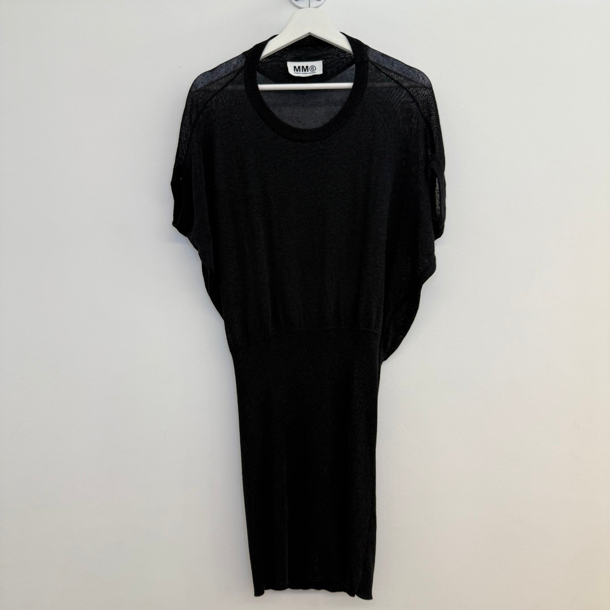 Martin Margiela black dress with bat model top