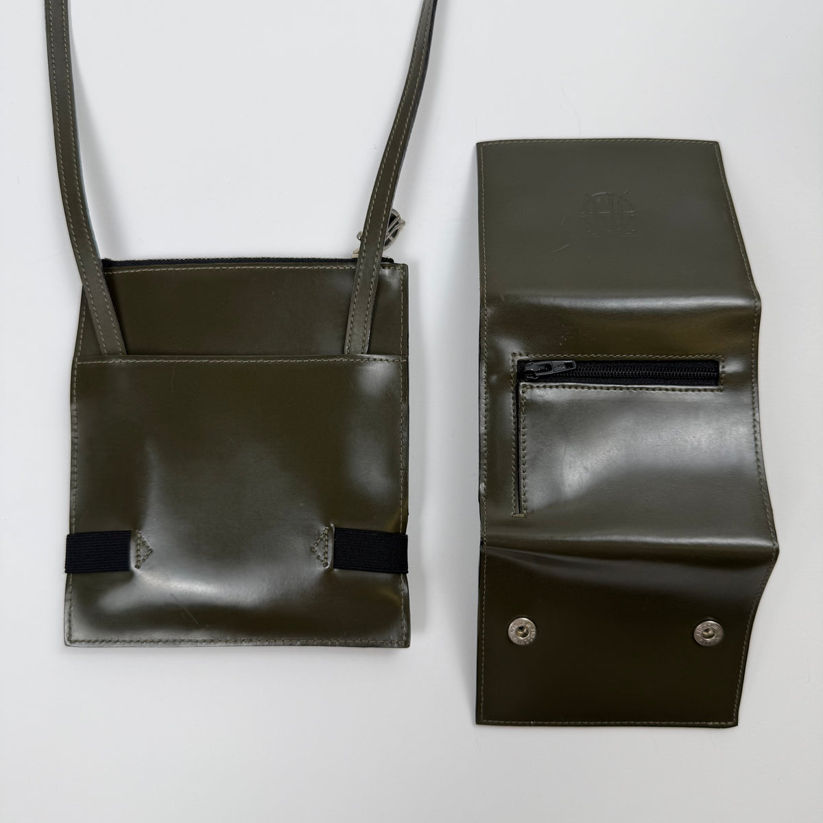Jean Paul Gaultier Leather Crossbody Bag + Matching Wallet — Olive Green — OS