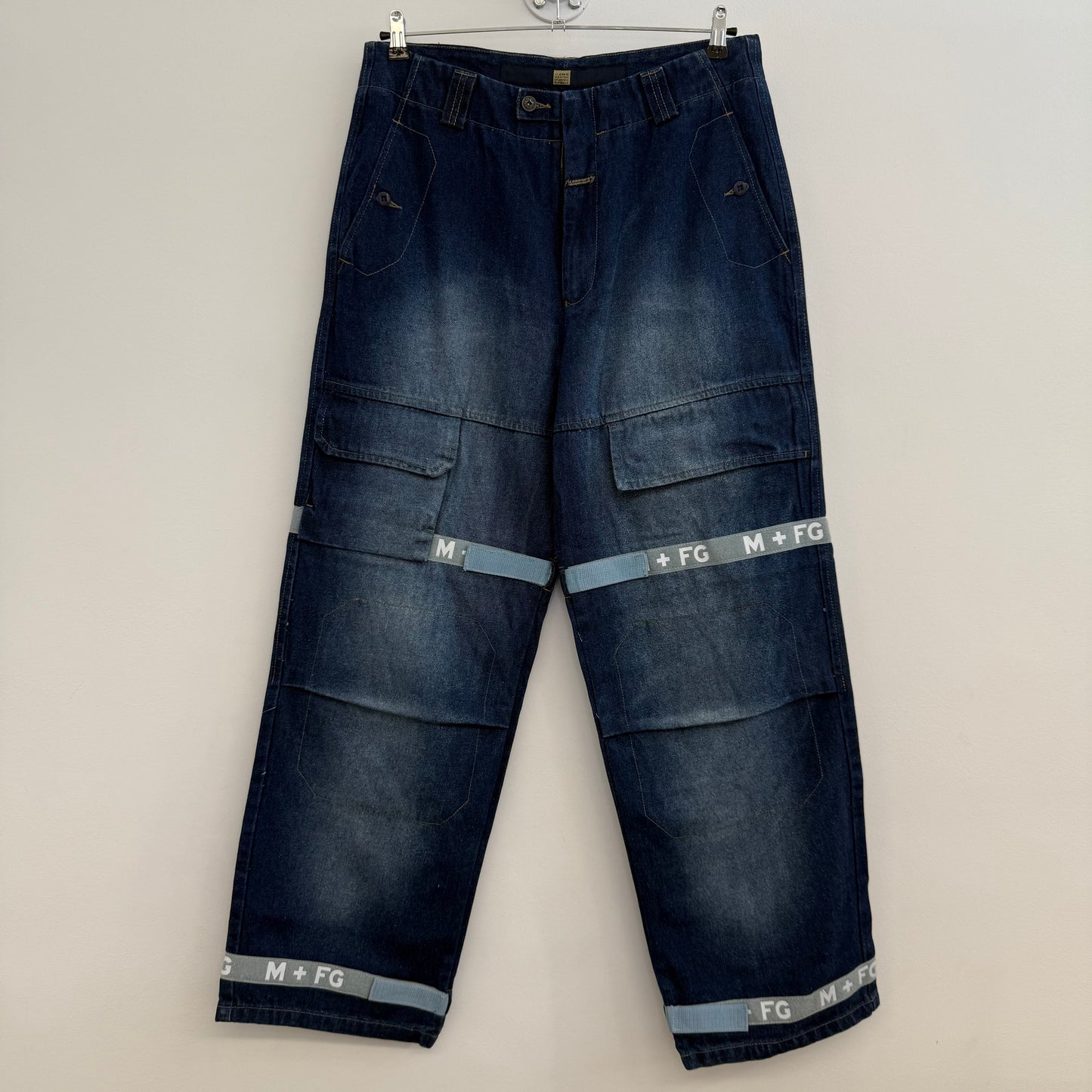 Girbaud wide blue washed denim cargo jeans