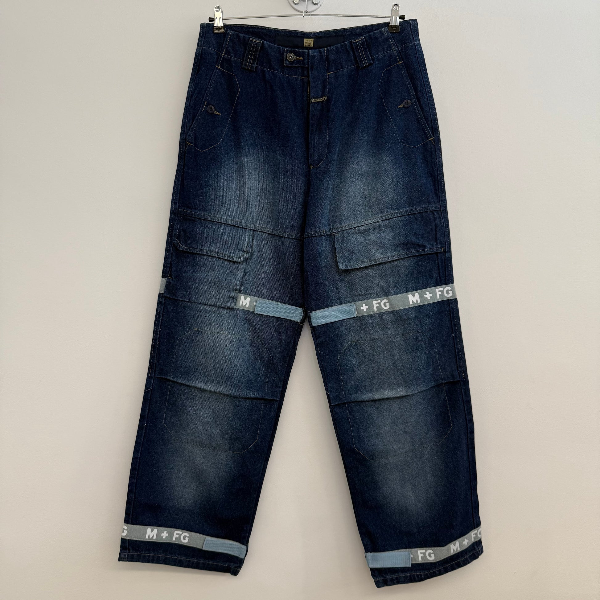 Girbaud wide blue washed denim cargo jeans
