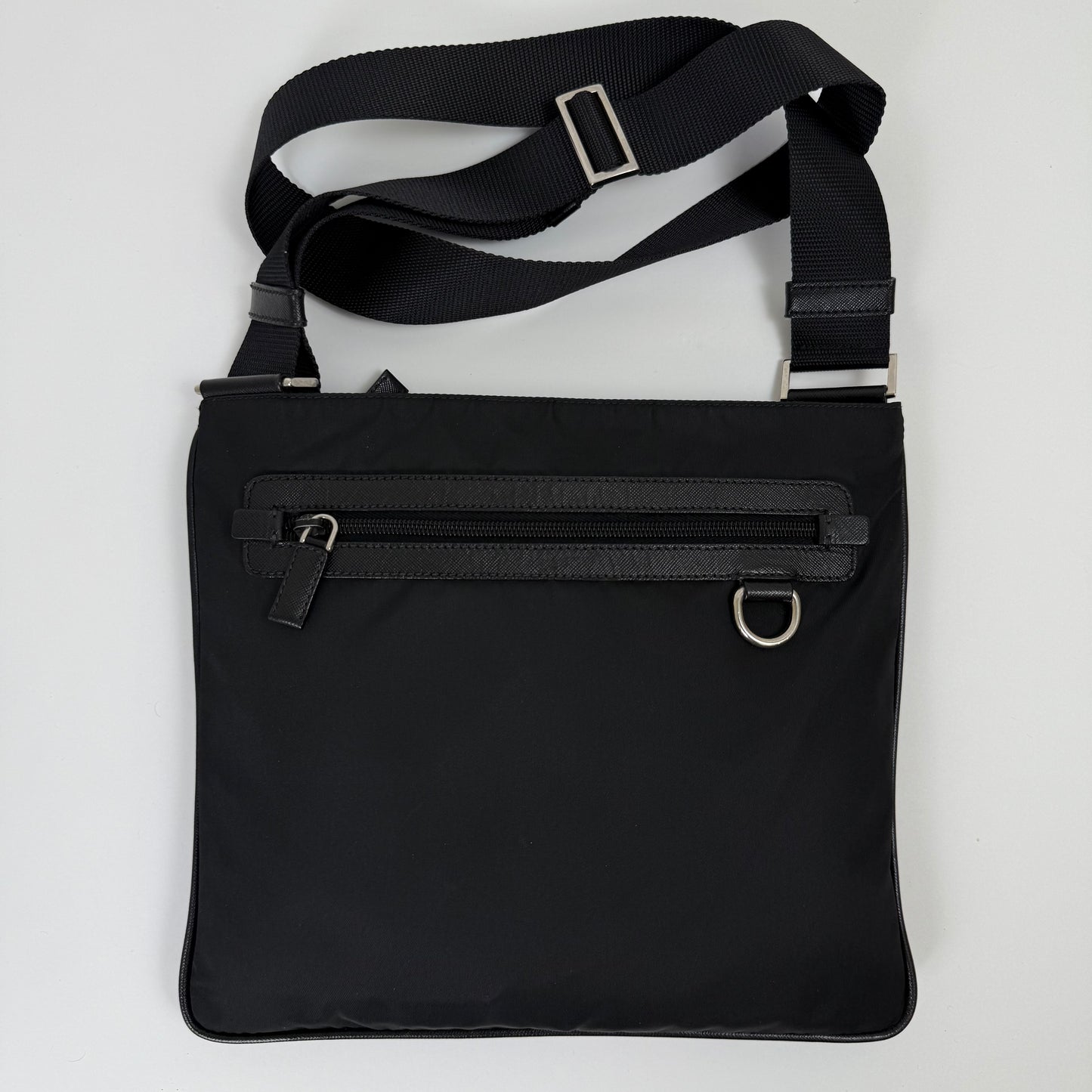 Prada Black Tessuto Nylon Flat Messenger Bag