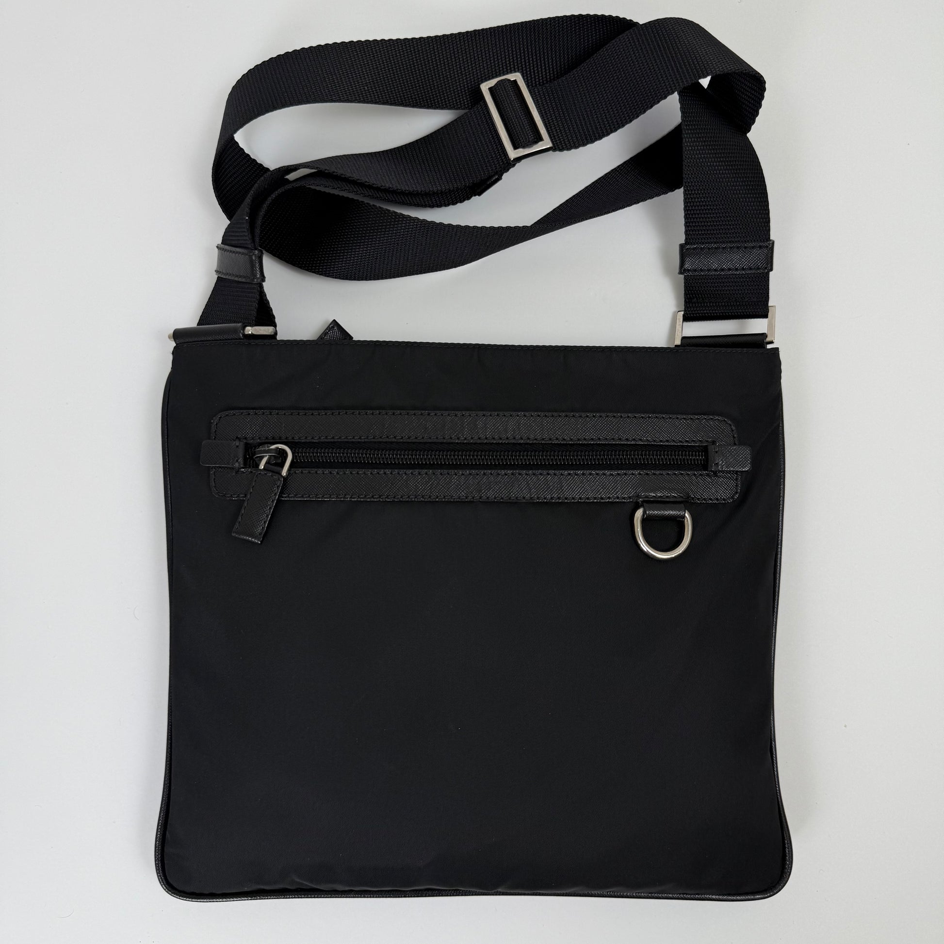Prada Black Tessuto Nylon Flat Messenger Bag