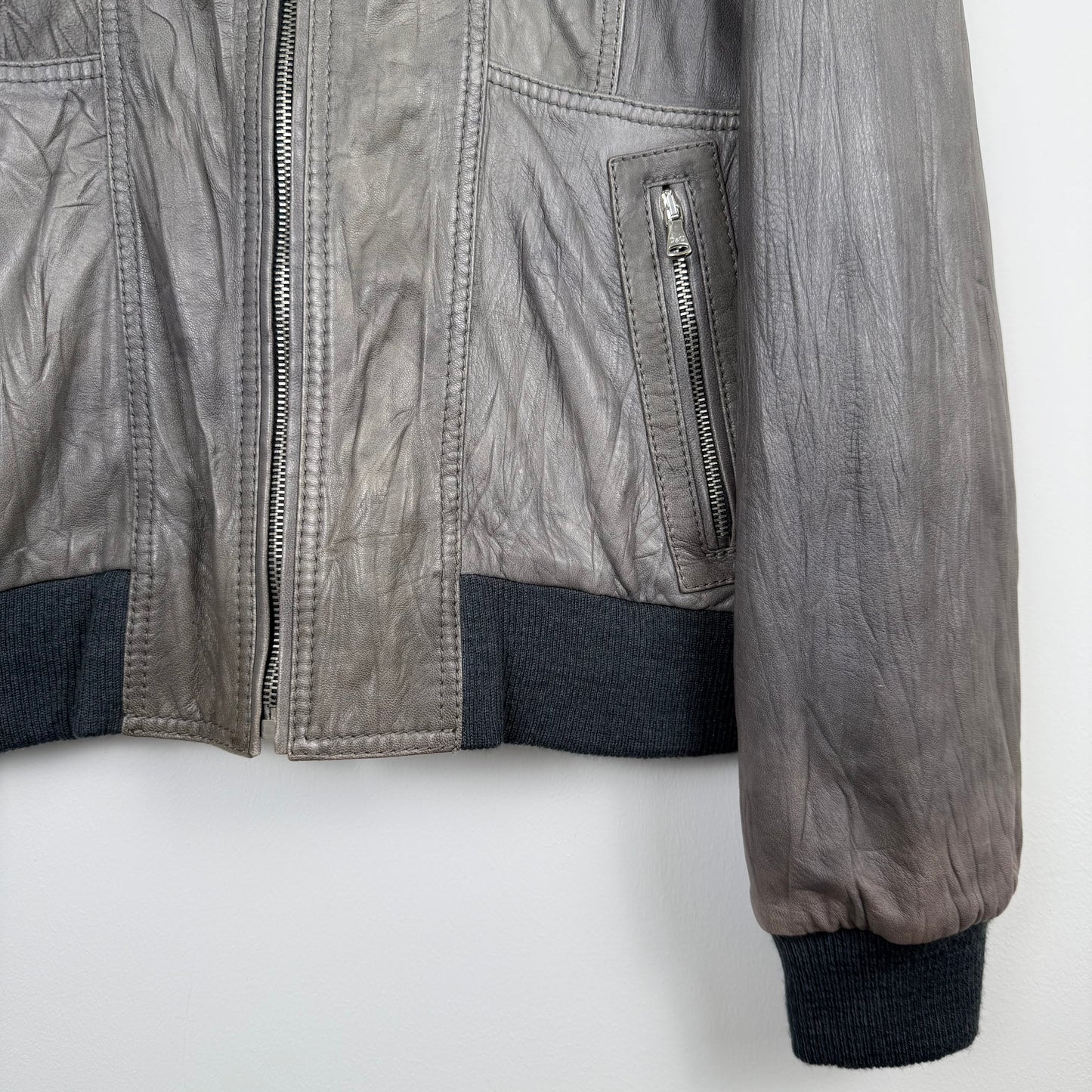 D&G Dolce & Gabbana Reversible Grey Leather & Checkered Wool Jacket