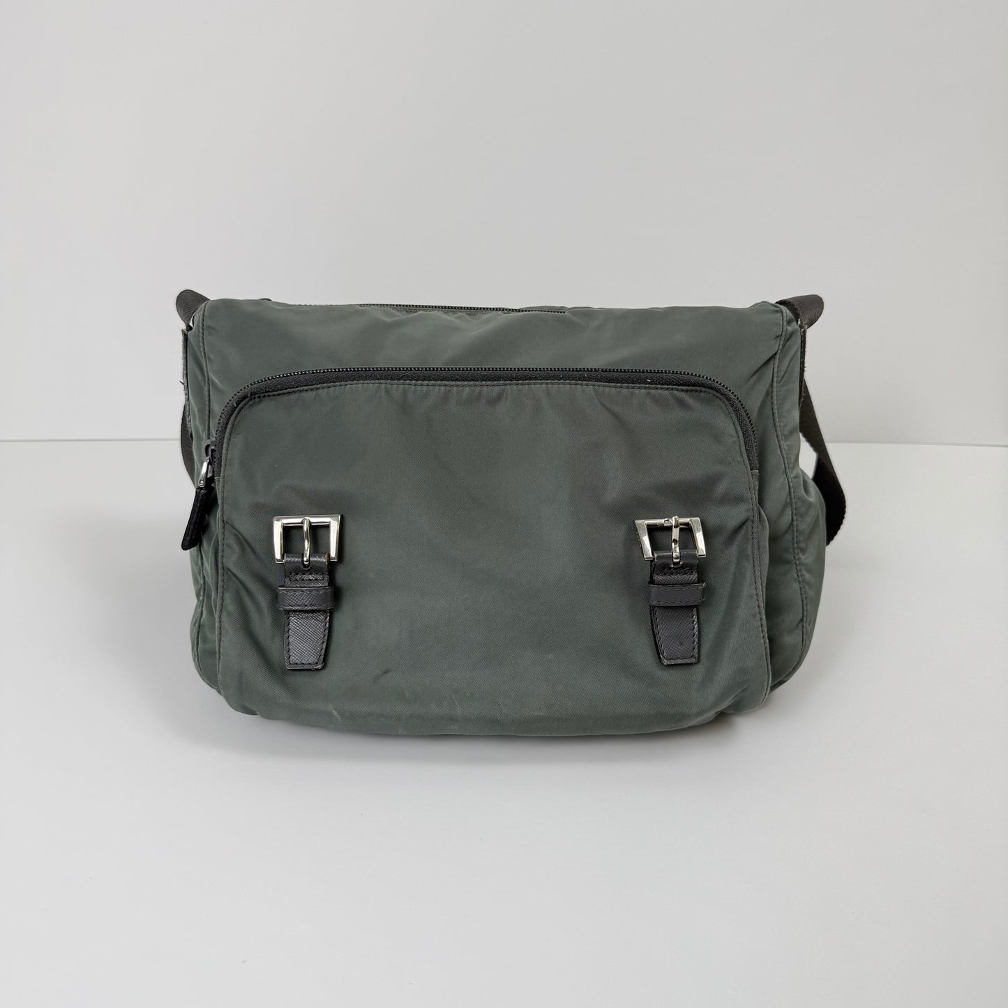Prada Milano Nylon Buckle Messenger Bag – Charcoal Grey