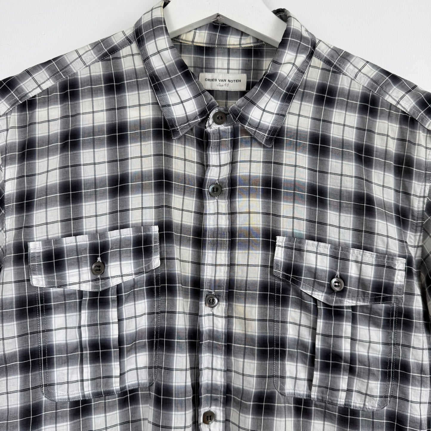 Dries van Noten Plaid Short Sleeve Shirt with Rear Box Pleat (Mid-2000s)