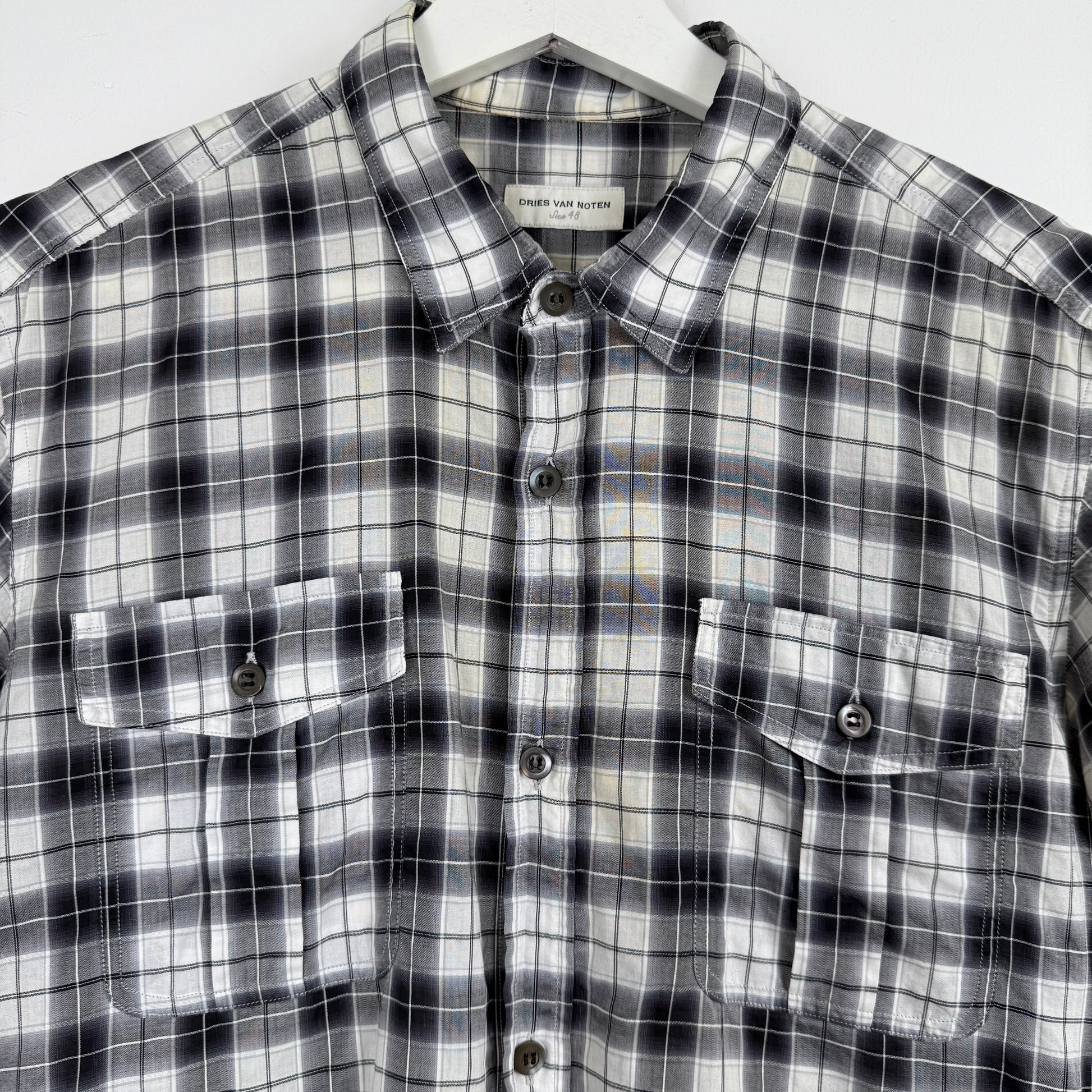 Dries van Noten Plaid Short Sleeve Shirt with Rear Box Pleat (Mid-2000s)