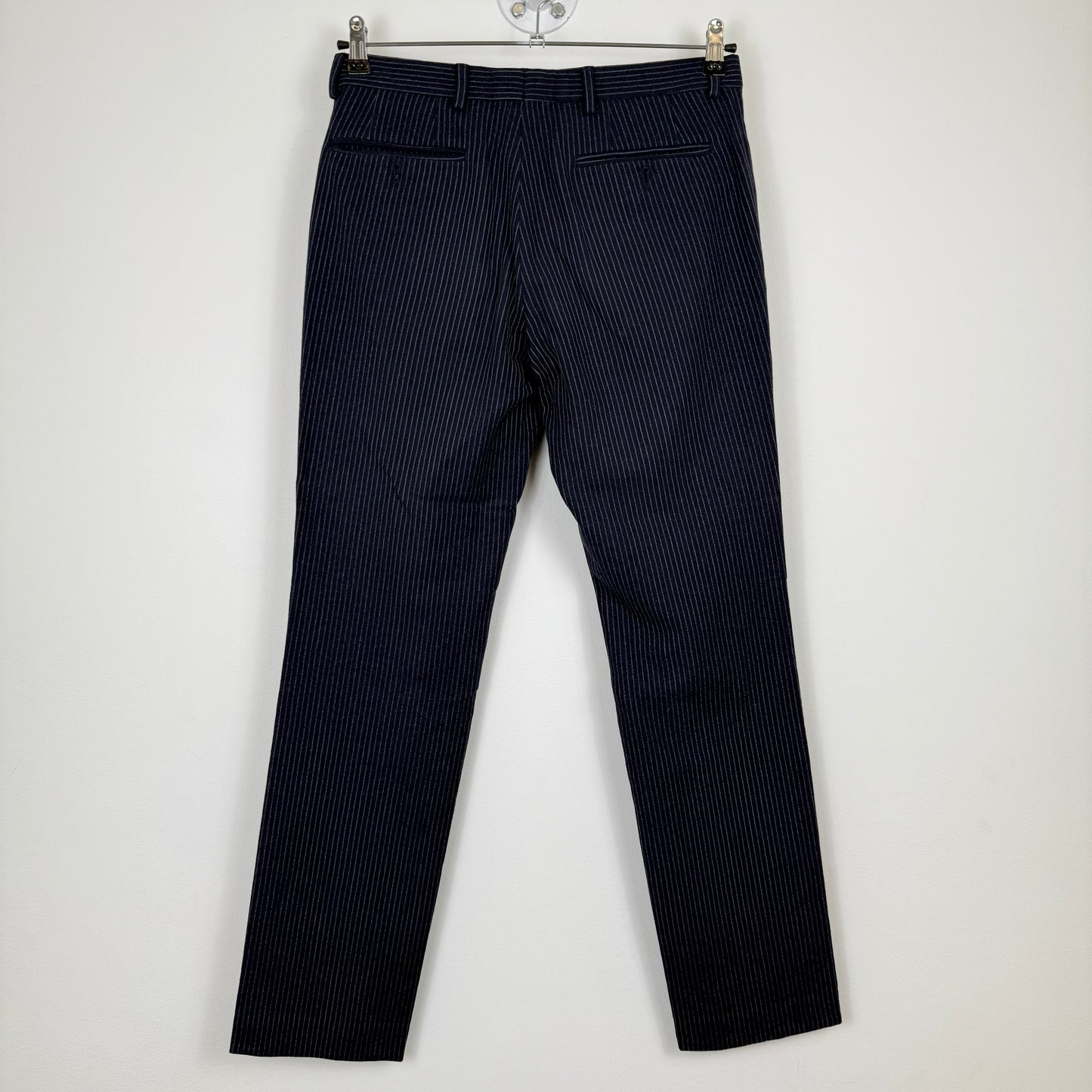 Dries van Noten Pinstripe Tailored Trousers Dark Navy/Grey