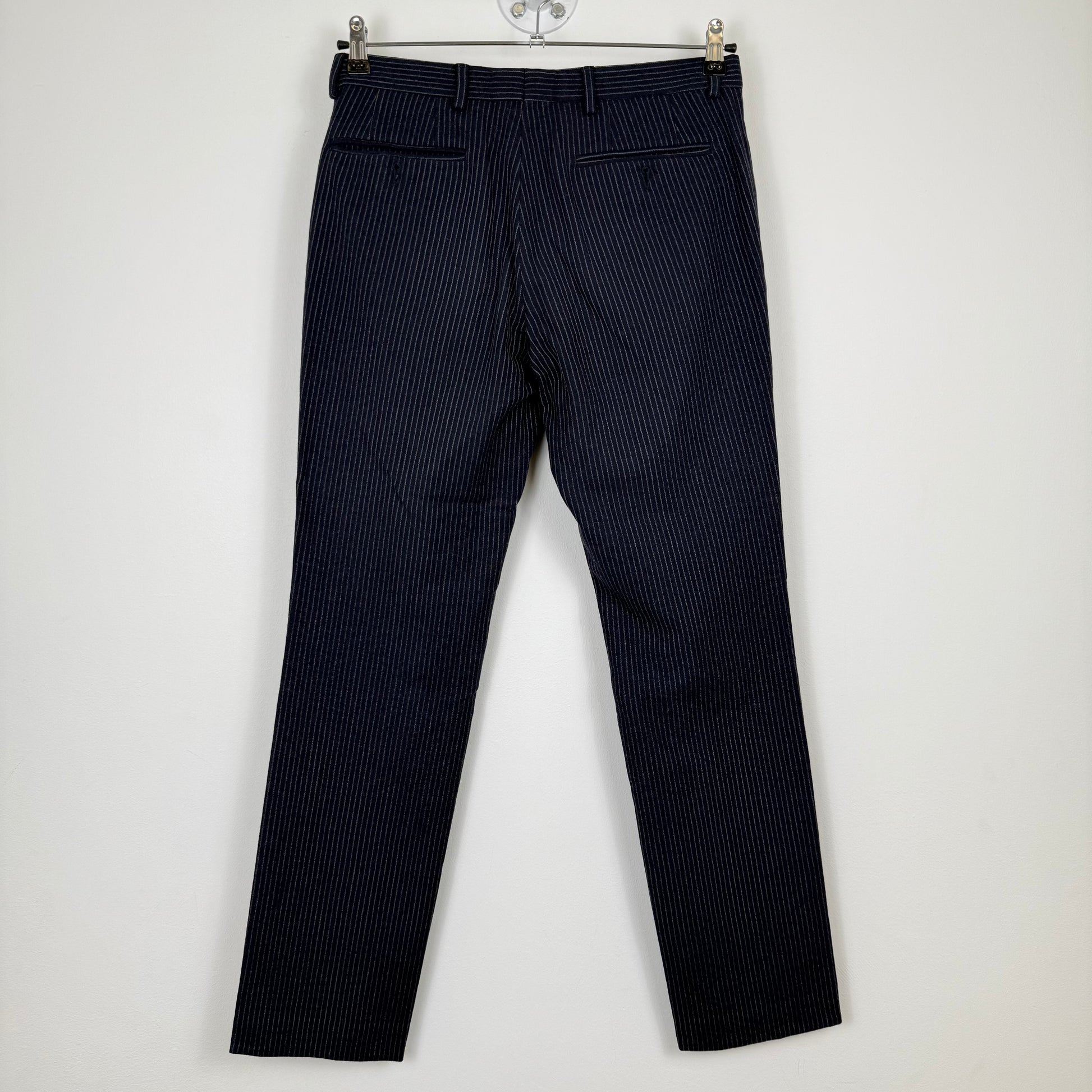 Dries van Noten Pinstripe Tailored Trousers Dark Navy/Grey