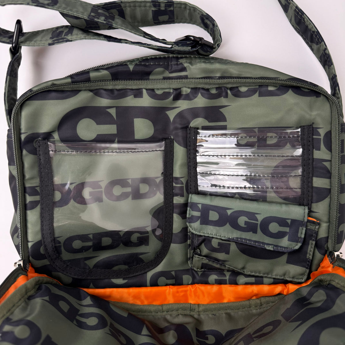 CDG x Porter (Yoshida & Co.) Logo Print Shoulder Bag — Olive/Black
