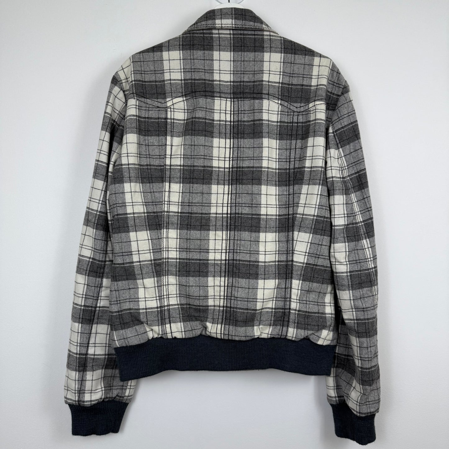 D&G Dolce & Gabbana Reversible Grey Leather & Checkered Wool Jacket