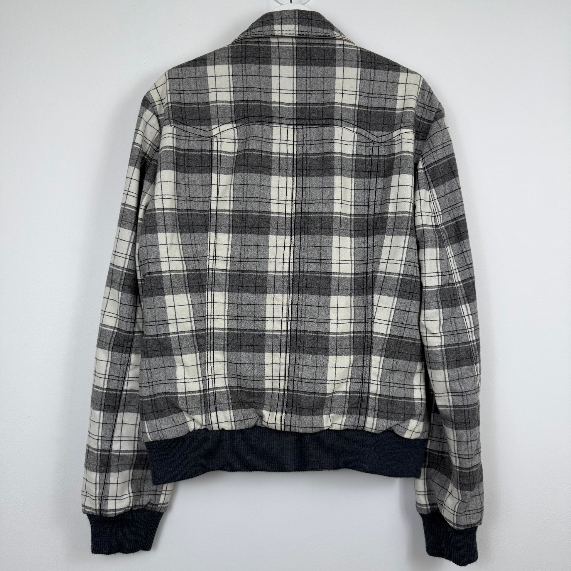 D&G Dolce & Gabbana Reversible Grey Leather & Checkered Wool Jacket