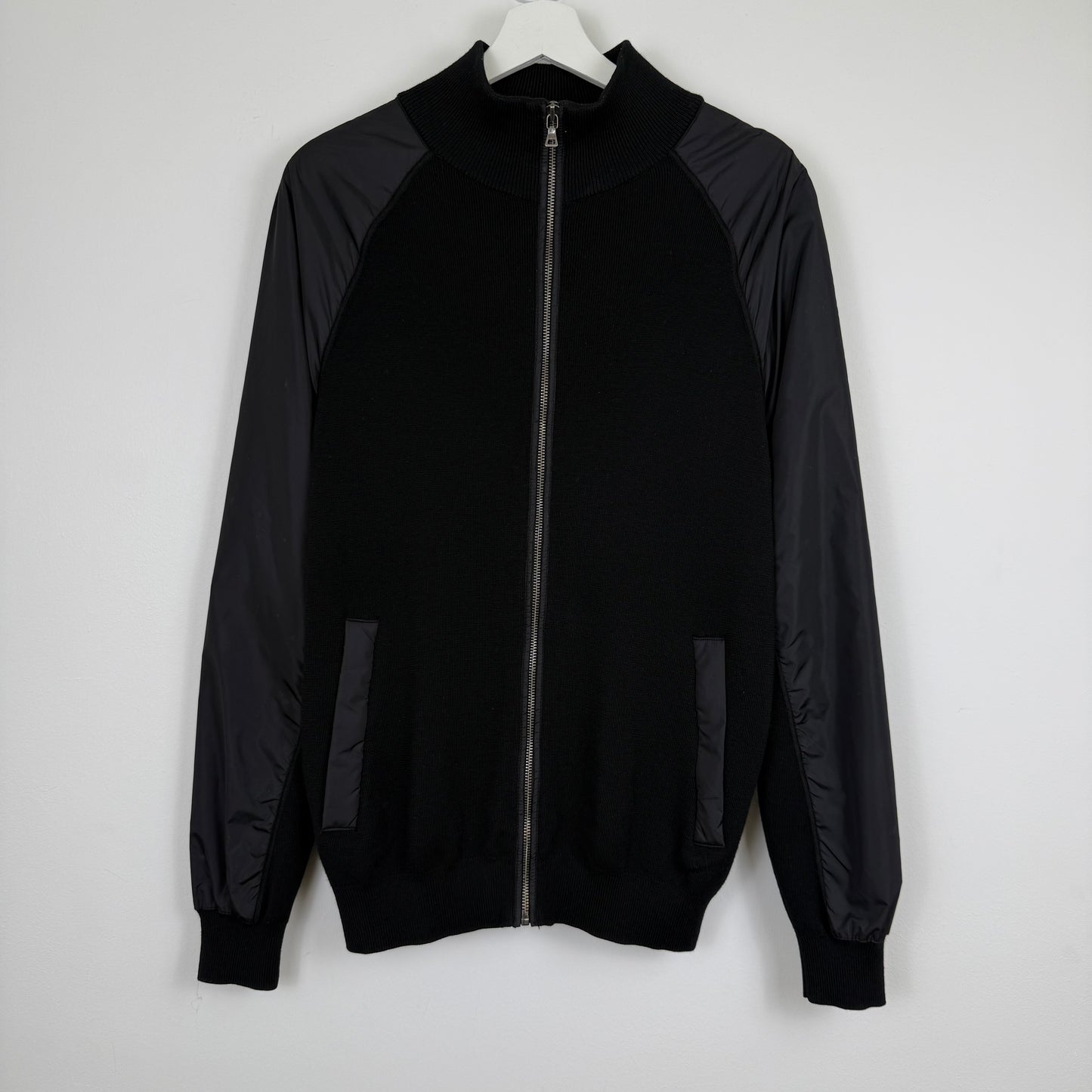 Prada Milano Full Zip Nylon Sleeve Hybrid Knit Jacket