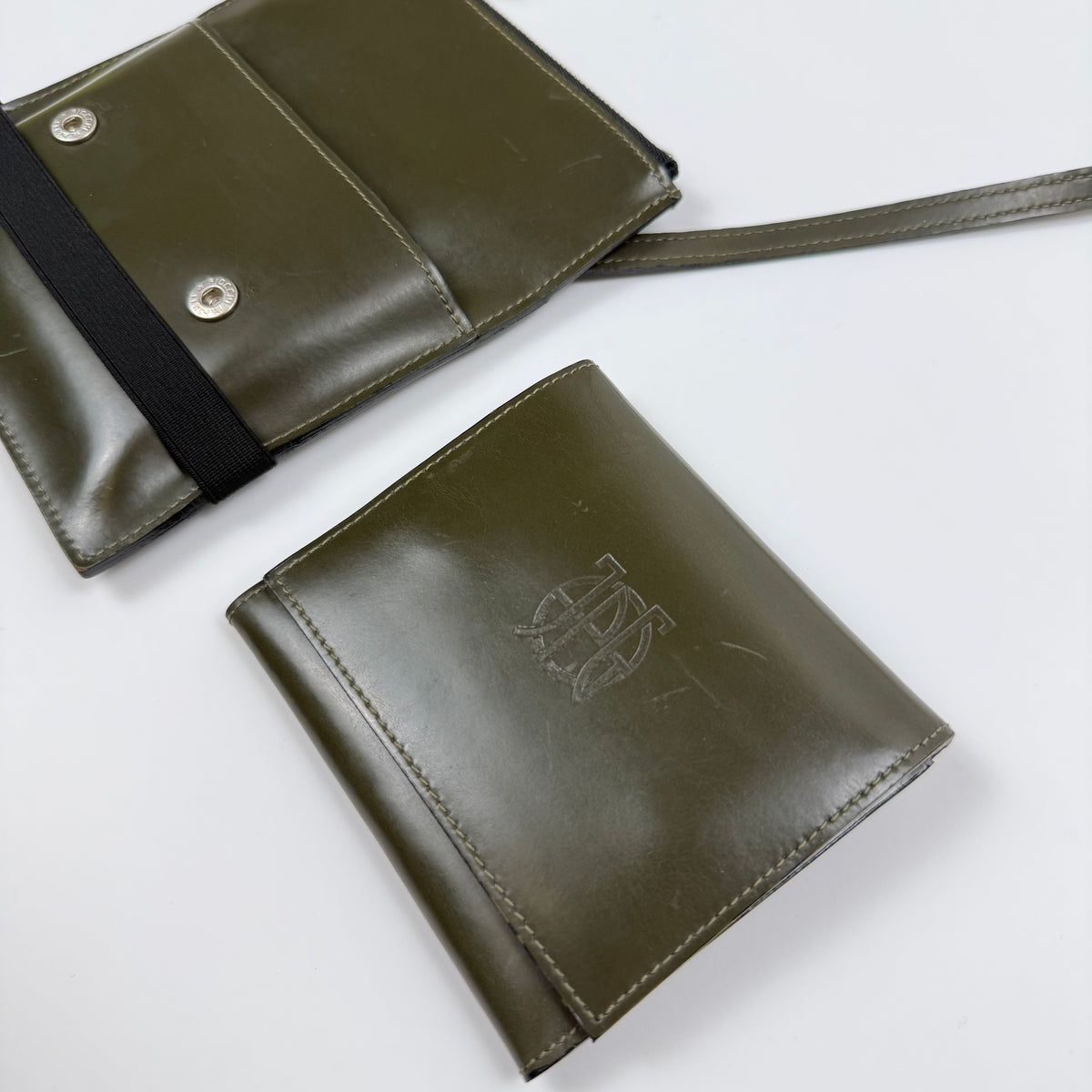Jean Paul Gaultier Leather Crossbody Bag + Matching Wallet — Olive Green — OS