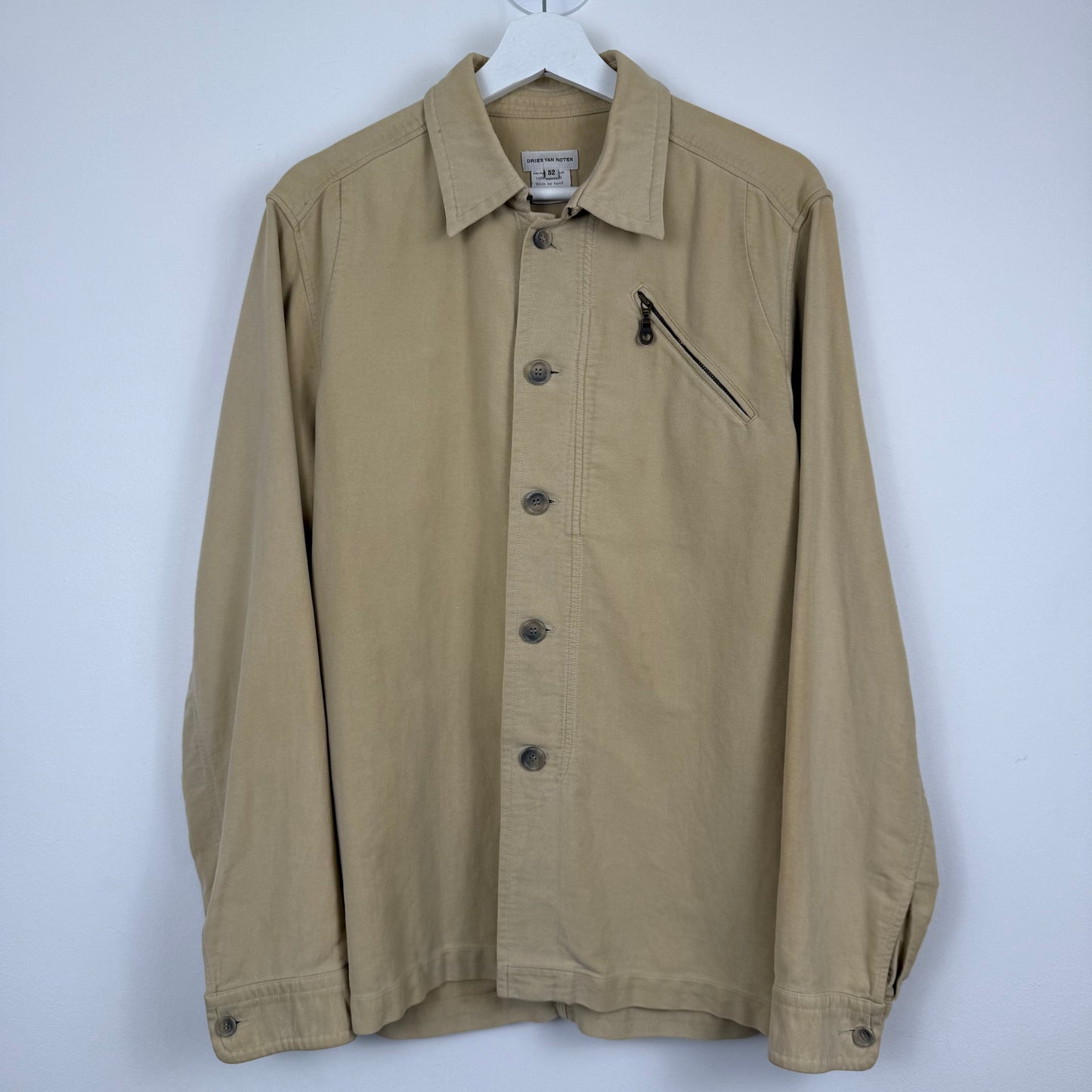 Dries Van Noten Vintage Sand Cotton Zip-Pocket Shirt Jacket (c. Late 1990s / Early 2000s)