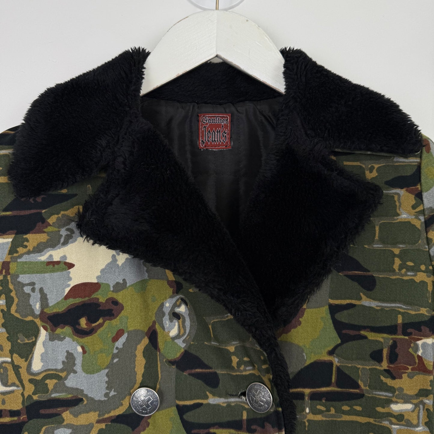 Jean Paul Gaultier 1997 "Fight Racism" Graphic face camo Coat