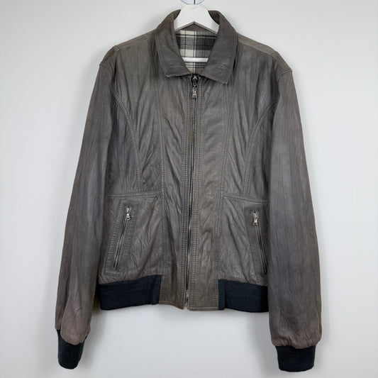 D&G Dolce & Gabbana Reversible Grey Leather & Checkered Wool Jacket