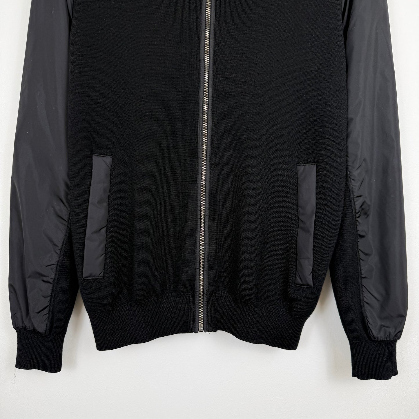Prada Milano Full Zip Nylon Sleeve Hybrid Knit Jacket