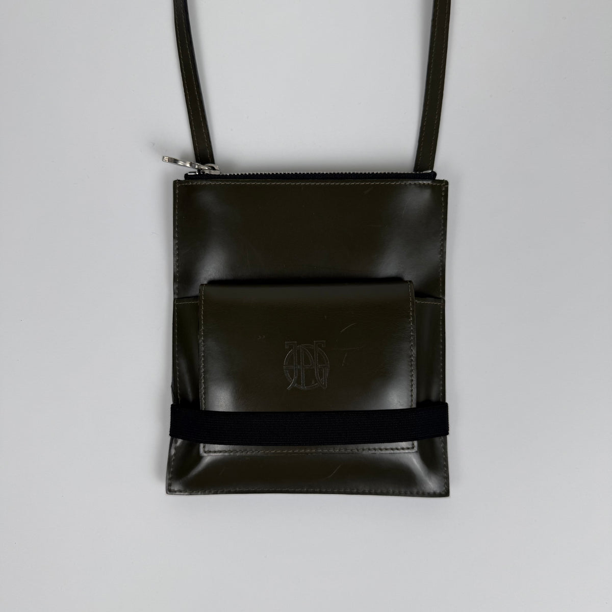 Jean Paul Gaultier Leather Crossbody Bag + Matching Wallet — Olive Green — OS