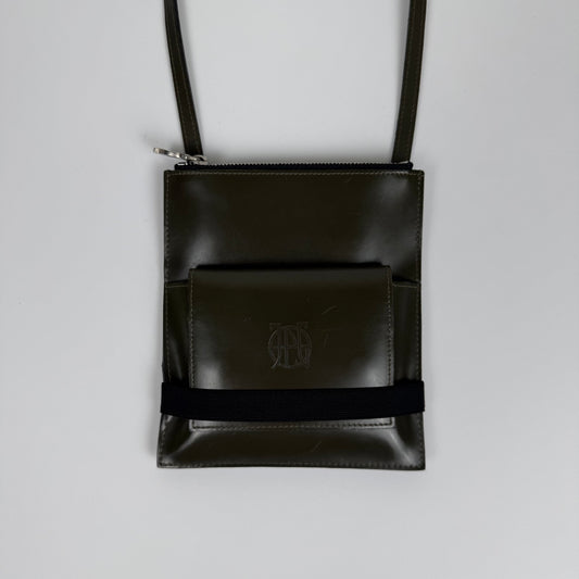 Jean Paul Gaultier Leather Crossbody Bag + Matching Wallet — Olive Green — OS