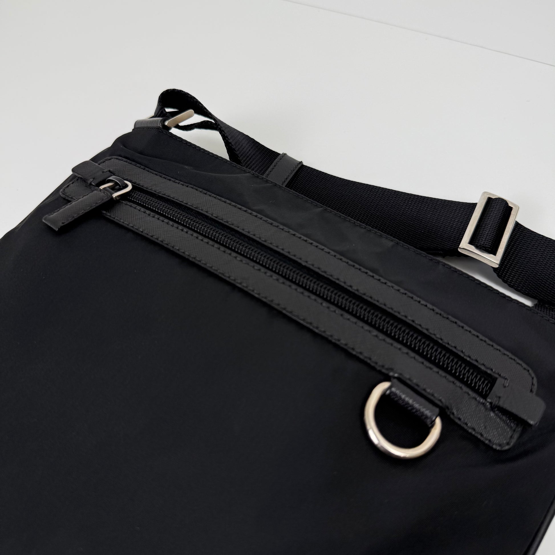 Prada Black Tessuto Nylon Flat Messenger Bag