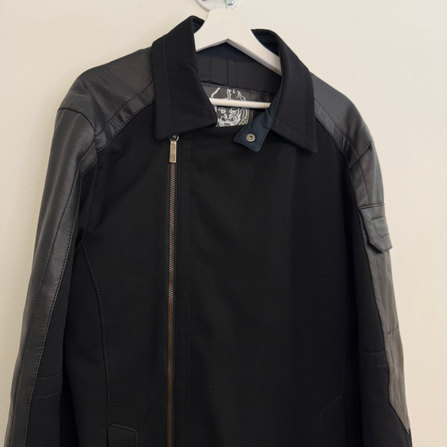Bikkembergs Asymmetrical Wool & Leather Panel Jacket, A-symmetric zipping