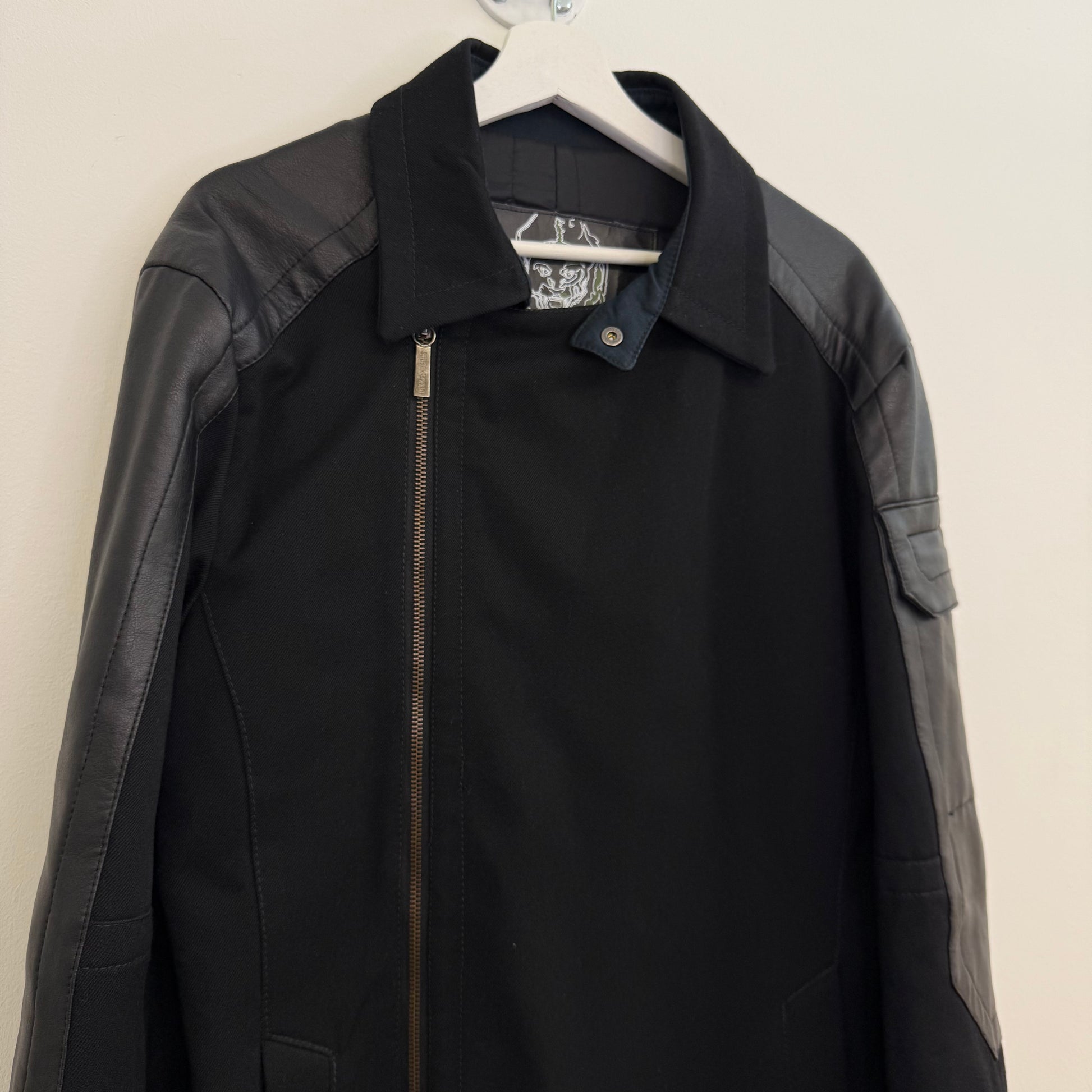 Bikkembergs Asymmetrical Wool & Leather Panel Jacket, A-symmetric zipping