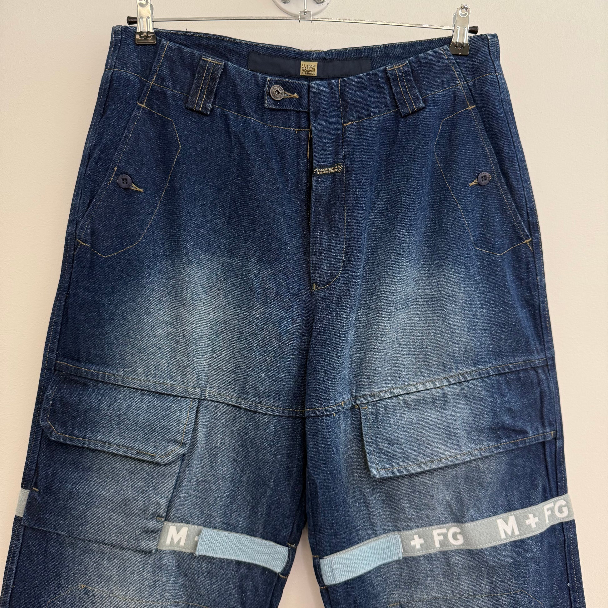 Girbaud wide blue washed denim cargo jeans