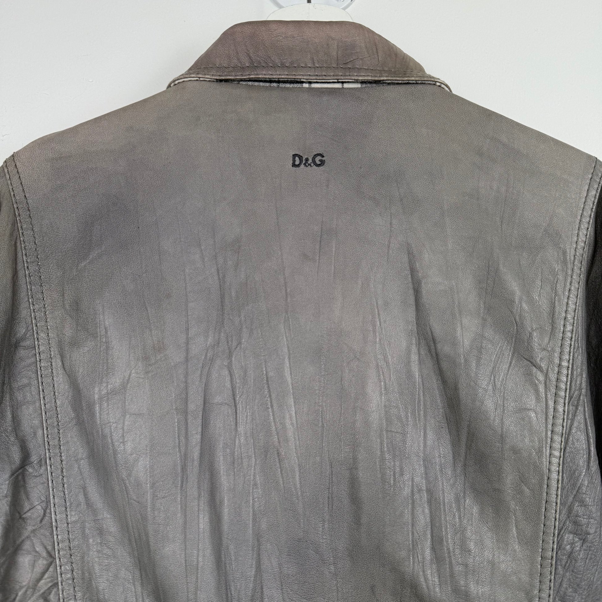 D&G Dolce & Gabbana Reversible Grey Leather & Checkered Wool Jacket
