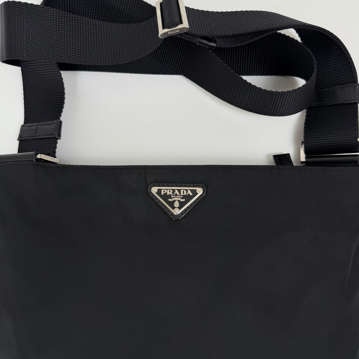 Prada Black Tessuto Nylon Flat Messenger Bag