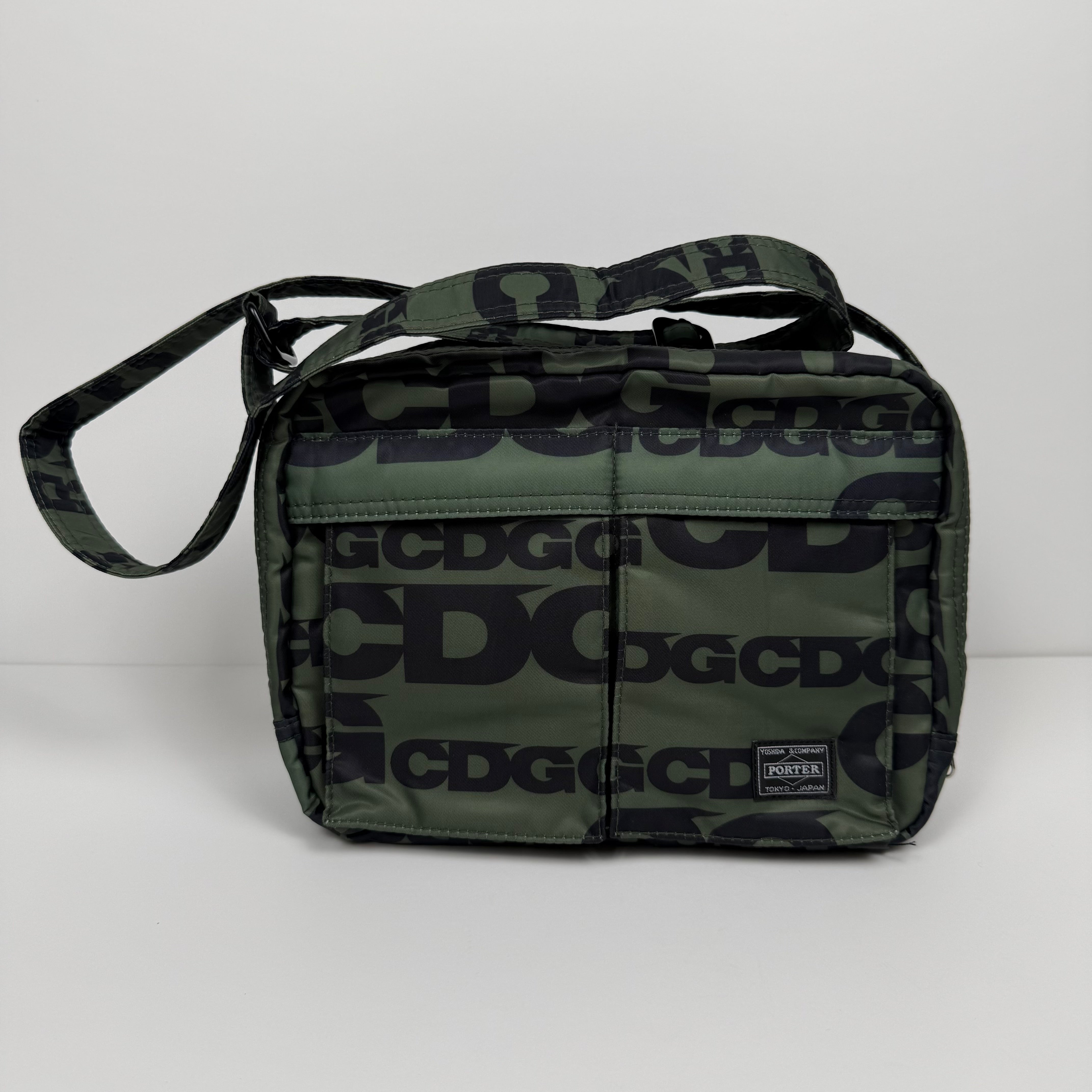 CDG x Porter (Yoshida & Co.) Logo Print Shoulder Bag — Olive/Black