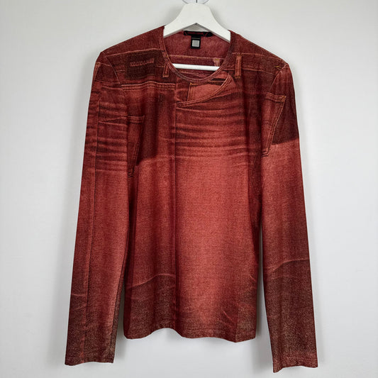 Roberto Cavalli Early 2000s trompe-l’oeil denim longsleeve