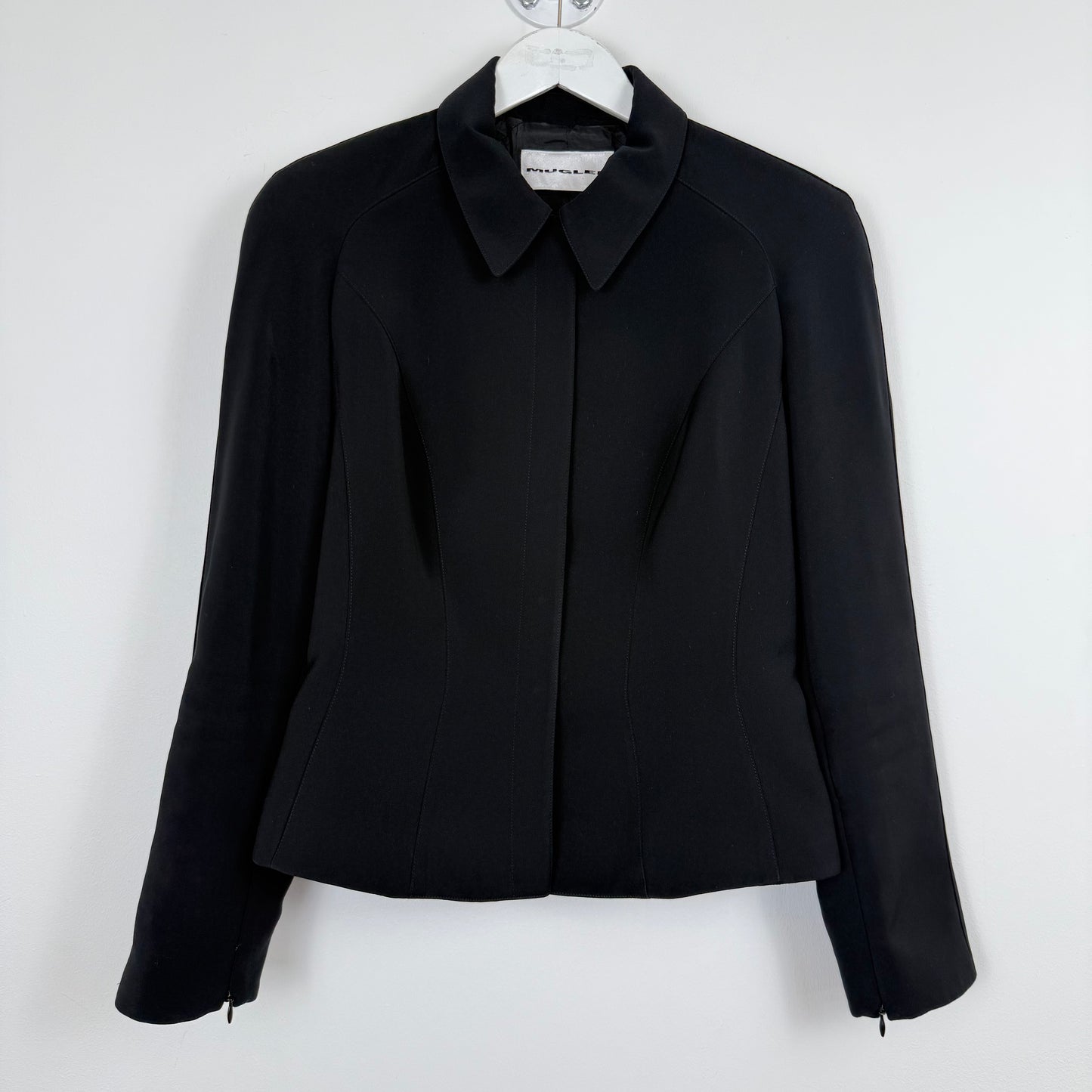 Mugler Structured Black Blazer with Zipper Cuffs