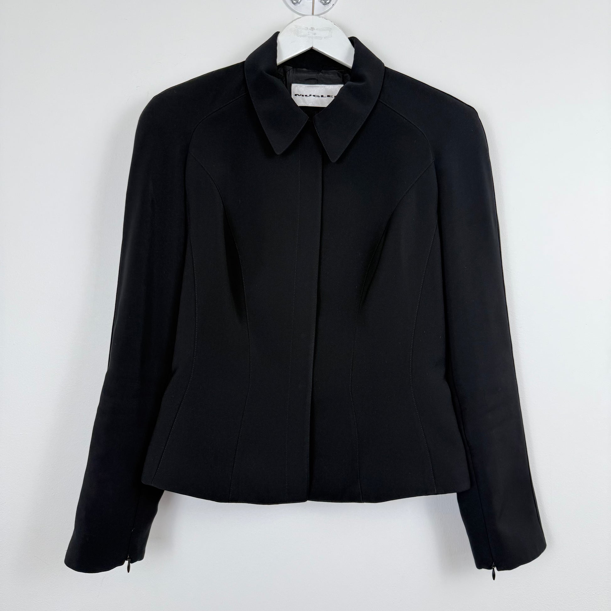 Mugler Structured Black Blazer with Zipper Cuffs