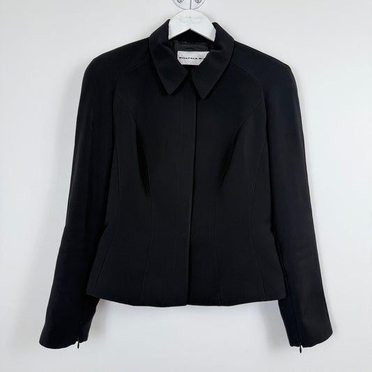 Mugler Structured Black Blazer with Zipper Cuffs