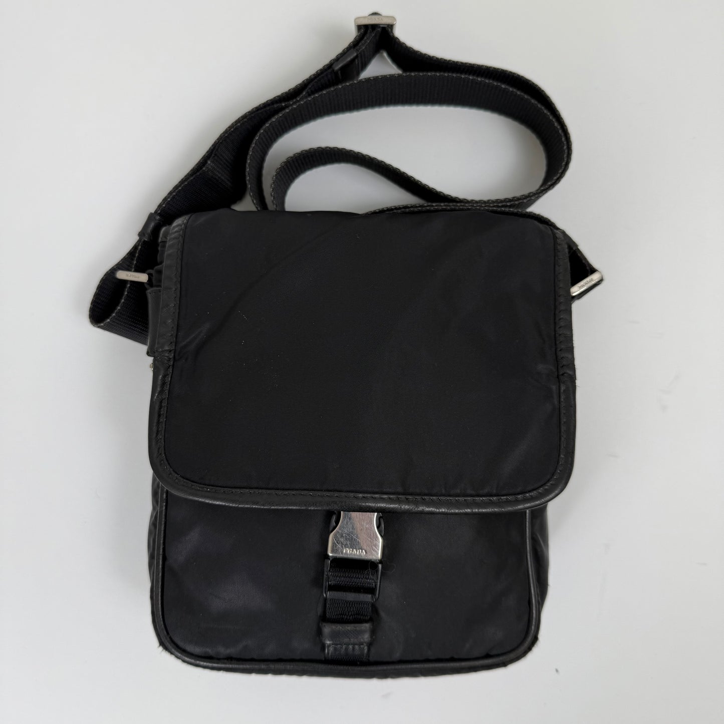 Prada Small Black Tessuto Nylon Messenger Bag with Flap (vintage)
