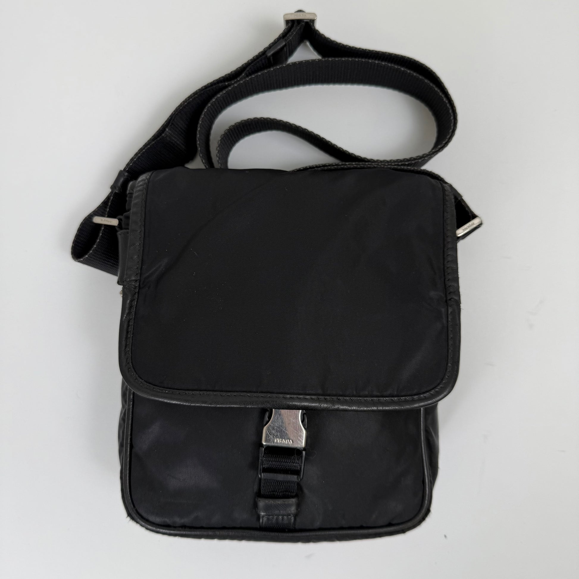 Prada Small Black Tessuto Nylon Messenger Bag with Flap (vintage)