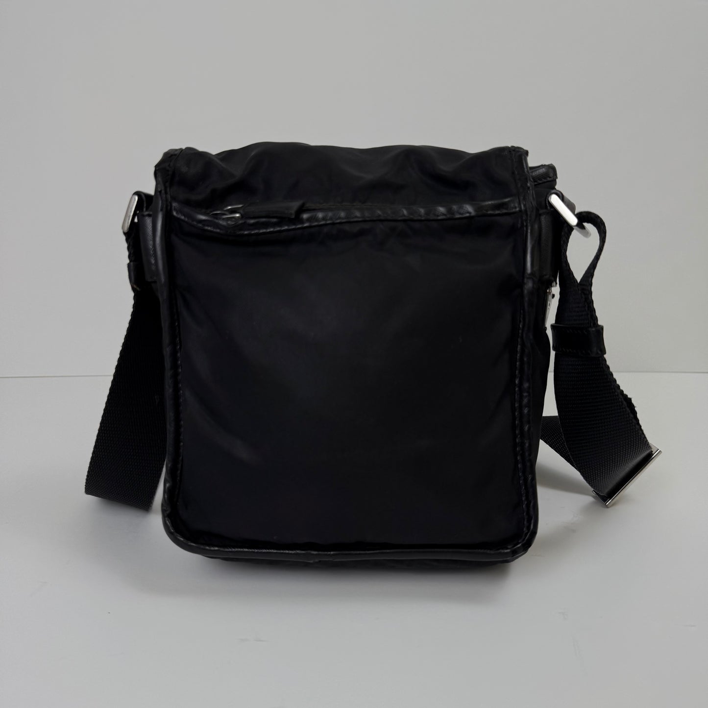 Prada Small Black Tessuto Nylon Messenger Bag with Flap (vintage)