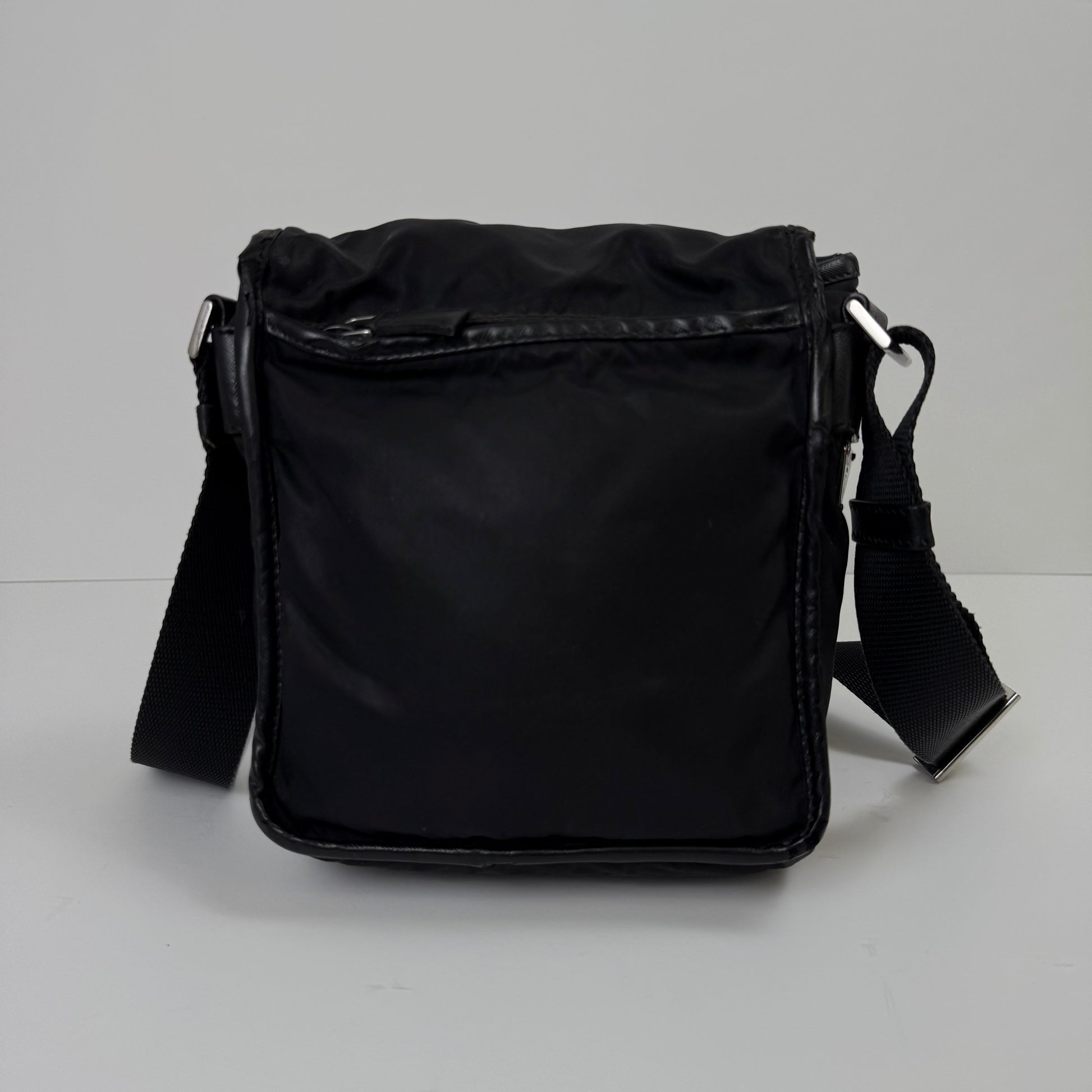 Prada Small Black Tessuto Nylon Messenger Bag with Flap (vintage)