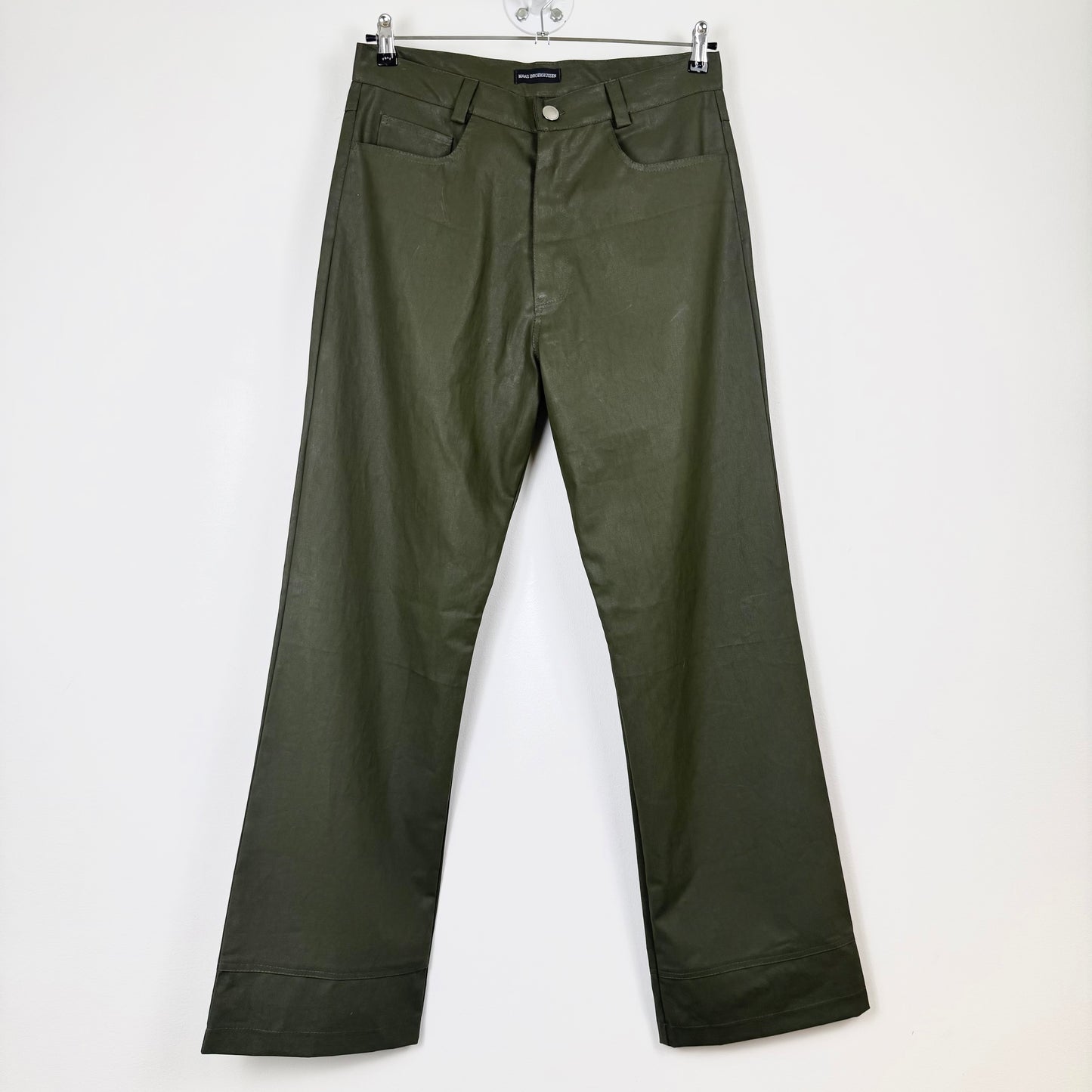 Maas Broekhuizen — Olive Waxed Denim Pants (Dries van Noten Fabric)