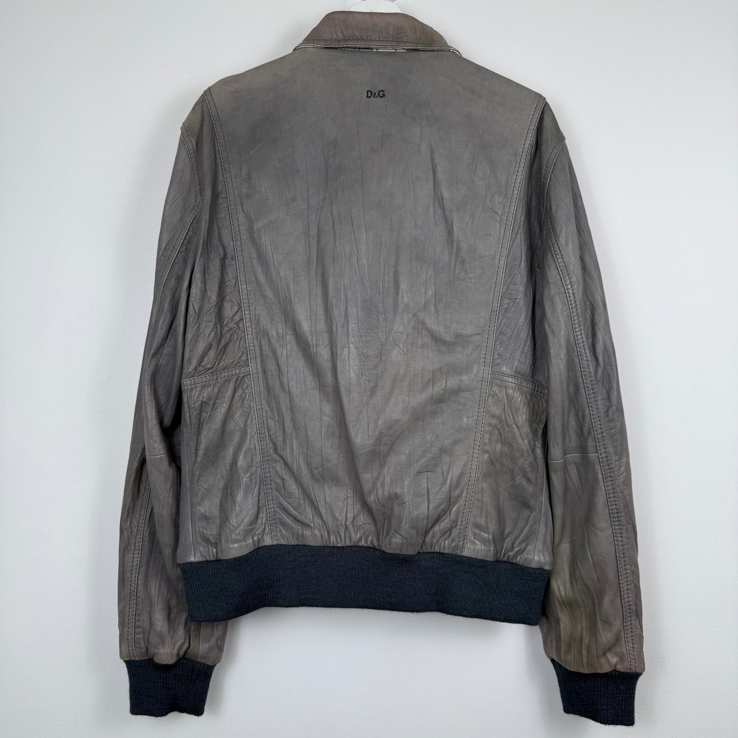 D&G Dolce & Gabbana Reversible Grey Leather & Checkered Wool Jacket