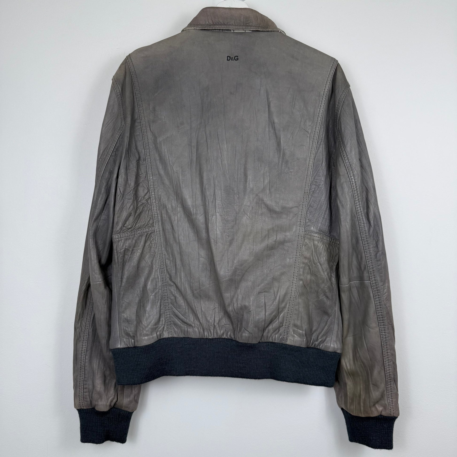 D&G Dolce & Gabbana Reversible Grey Leather & Checkered Wool Jacket